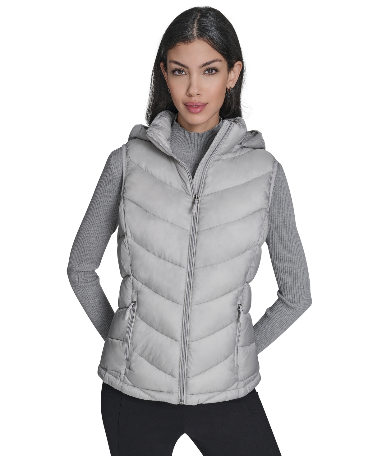 Charter Club Women's Packable Hooded Puffer Vest, Created For Macy's In Silver