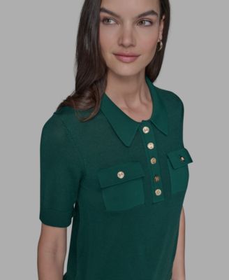 Petite Point Collar Short-Sleeve Knit Top