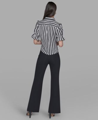 Petite Striped Puff-Sleeve Shirt 