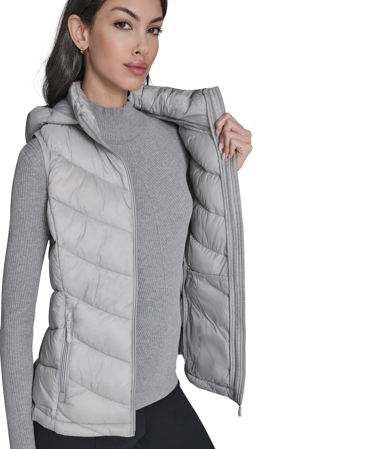 Charter Club Women's Packable Hooded Puffer Vest, Created For Macy's In Silver