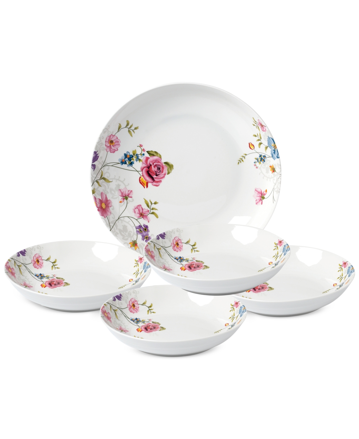 Lorren Home Trends Floral 5-pc. Pasta/all-purpose Bowl Set In White