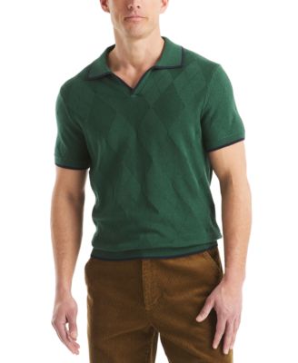 Nautica - Men's Short Sleeve Textured Argyle Polo Sweater