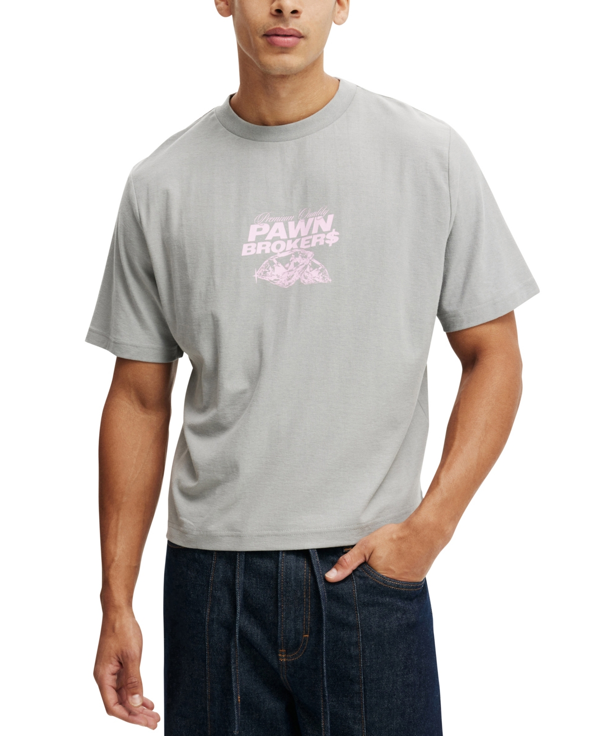 Men's Cropped Fit Graphic T-Shirt - Gray