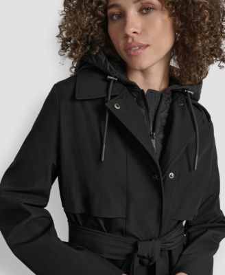 Women's Hooded Bibbed Belted Trench Coat