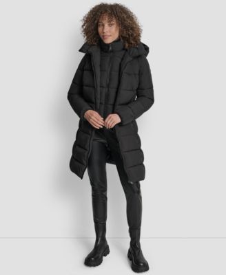 Women's Bibbed Hooded Zip-Front Puffer Coat