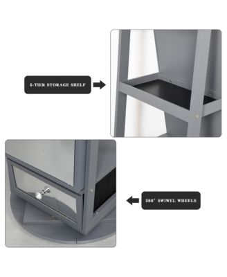 60&deg; Rotating Full-Length Mirror Jewelry Cabinet with Lights