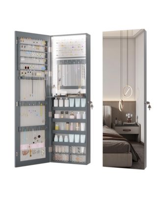 Wall/Door Mounted LED Jewelry Storage Mirror Cabinet