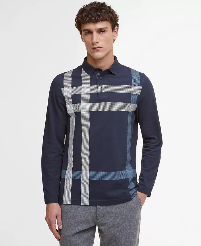 Men's Blaine Tailored-Fit Tartan Long-Sleeve Polo Shirt