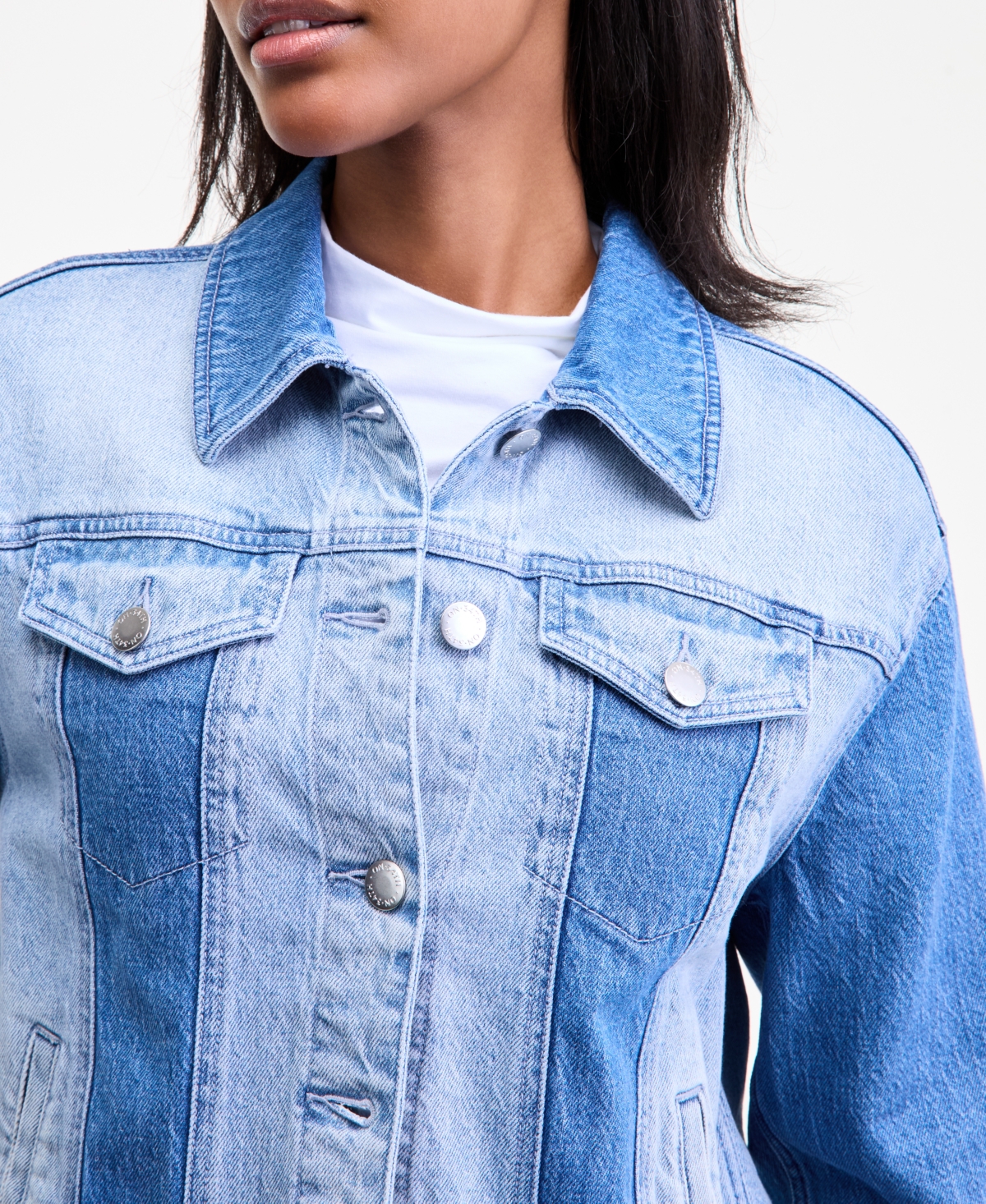 On 34th Womens Two Tone Denim Trucker Jacket Xxs 3x Macys Exclusive In Blue