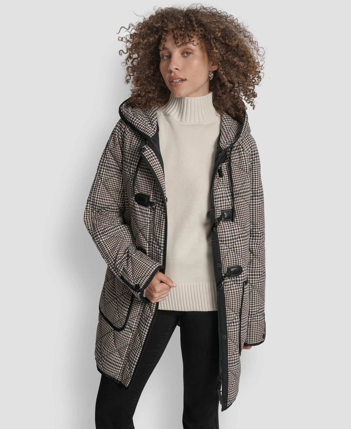 Dkny Women's Hooded Toggle Quilted Coat In Multi