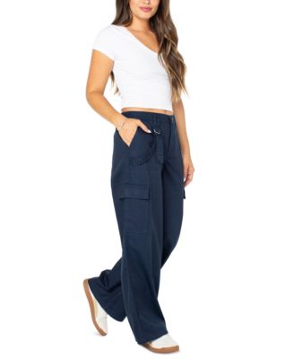 Juniors' Cargo Strap Wide-Leg Pants