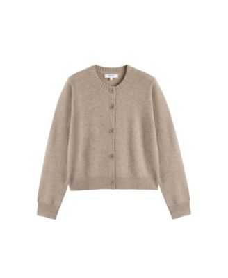 Women's Wool Cashmere Blend Crew Neck Cropped Cardigan