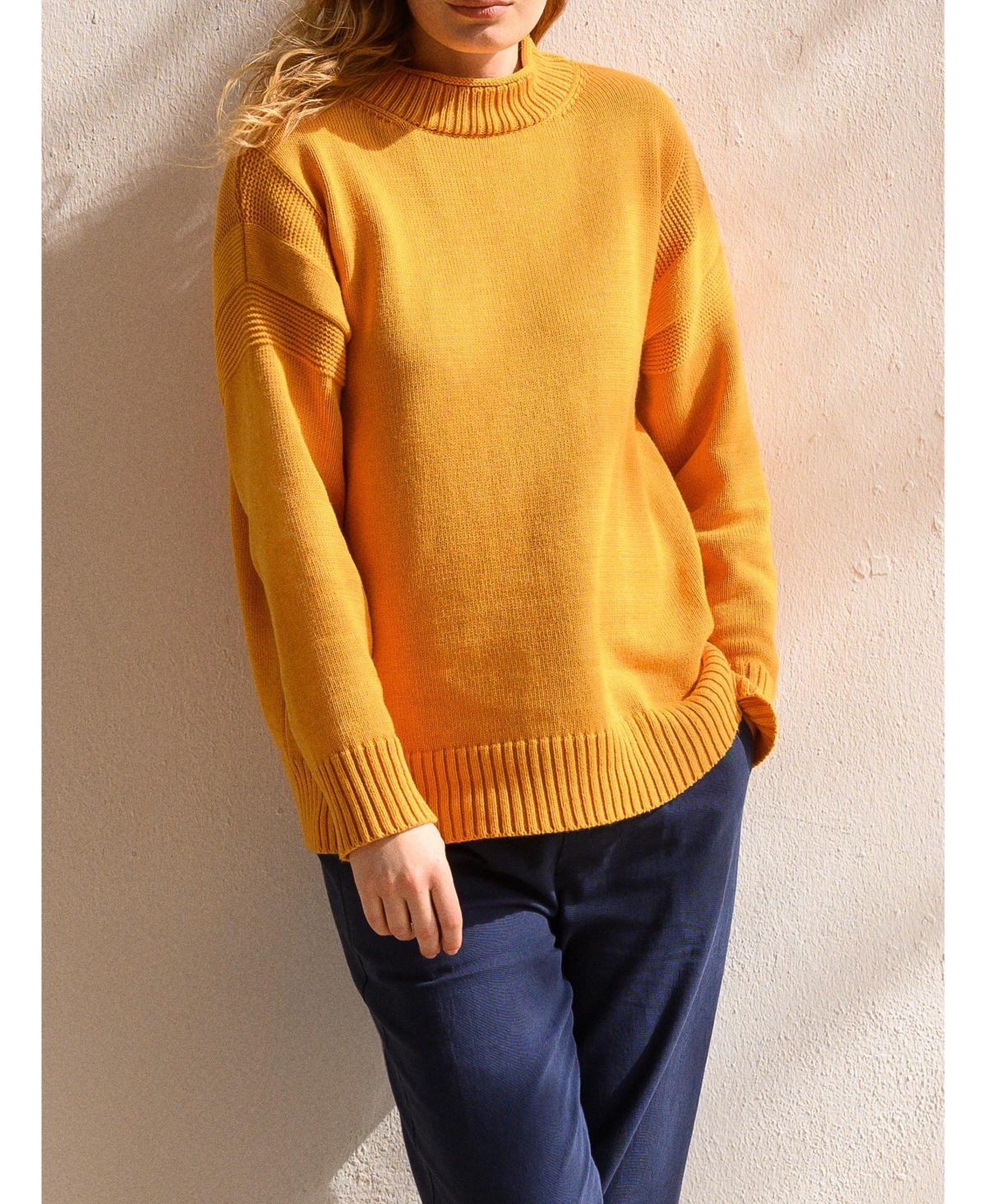 Purl Detail Gansey Sweater - Saffron