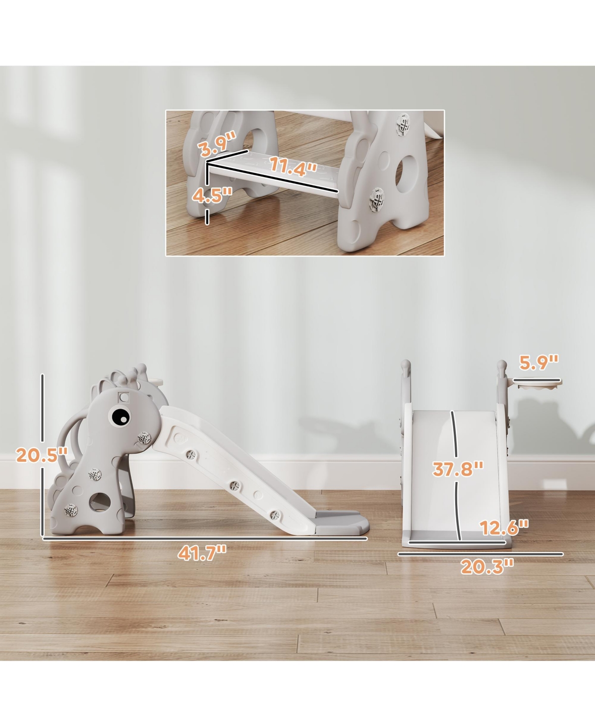 Qaba Kids Slide with Climber and Basketball Hoop, 3-in-1 Baby Slide,