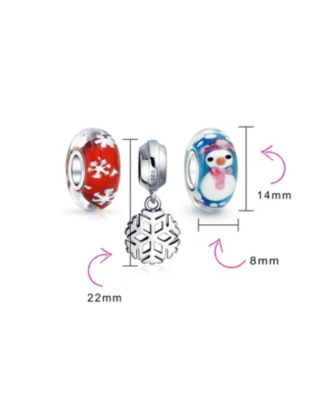 Christmas Snowman Snowflake Murano Glass Mix Set Of 3 Sterling Silver Spacer Dangle Bead Bundle Fits European Charm Bracelet