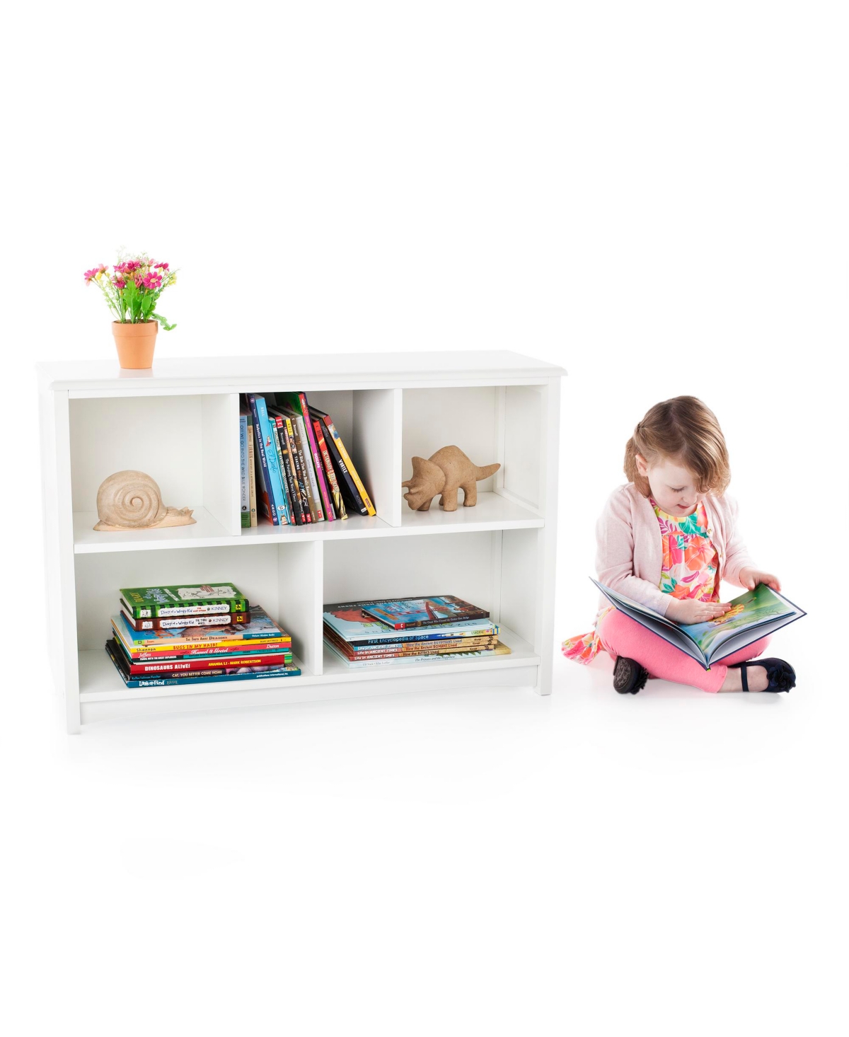 Guiedecraft Kids' Classic Bookshelf - White: Children's Wooden Playroom Shelving Bookcase for Toys, Cube Organizer and Cubby Storage