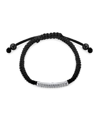 Stackable Layering Curved Bar Cord Bracelet Cubic Zirconia CZ Pave .925 Sterling