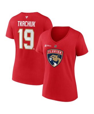 Fanatics - Women's Matthew Tkachuk Red Florida Panthers 2025 Stanley Cup Champions Authentic Stack Name Number V-Neck T-Shirt