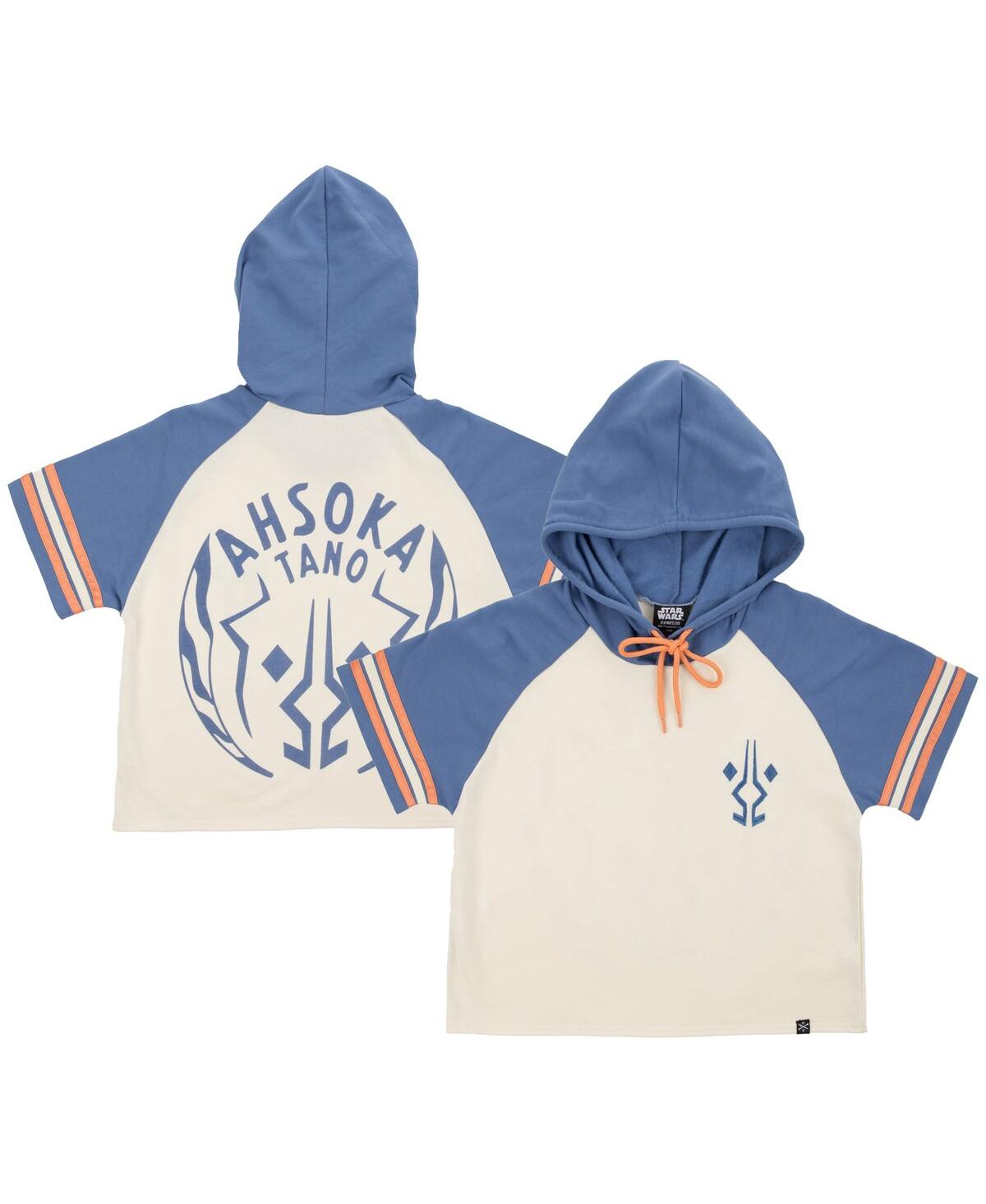 Women's Cream Star Wars Ahsoka Tano Raglan Cropped Pullover Hoodie - Cream