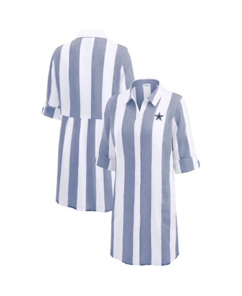 Женский топ Tommy Bahama Navy/White Dallas Cowboys Rugby Beach Stripe Button-Up Tunic Top