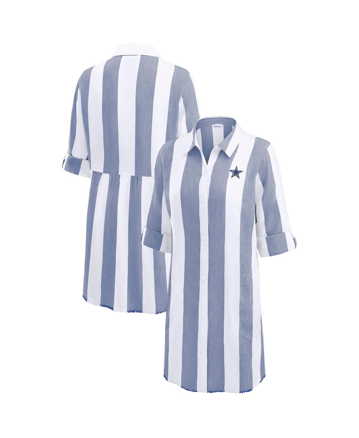 Tommy Bahama Women's Navy/white Dallas Cowboys Rugby Beach Stripe Button-up Tunic Top