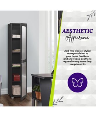 Tall Curio Cabinet – Bookshelf with 5 Shelves & Glass Door for Living Room, Kitchen, Bedroom or Office