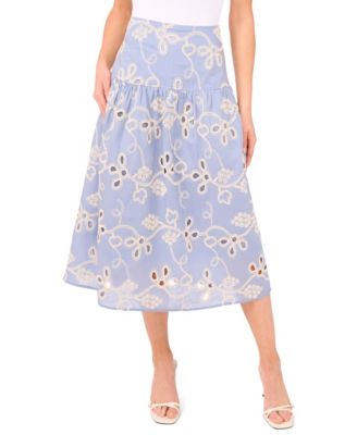 CeCe - Women's Eyelet-Embroidered Wide-Waist Midi Skirt