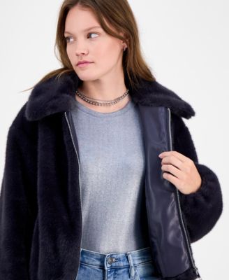Women's Collared Faux-Fur Bomber Coat
