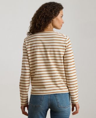 Women's Striped Jersey Snap-Trim Boatneck Top