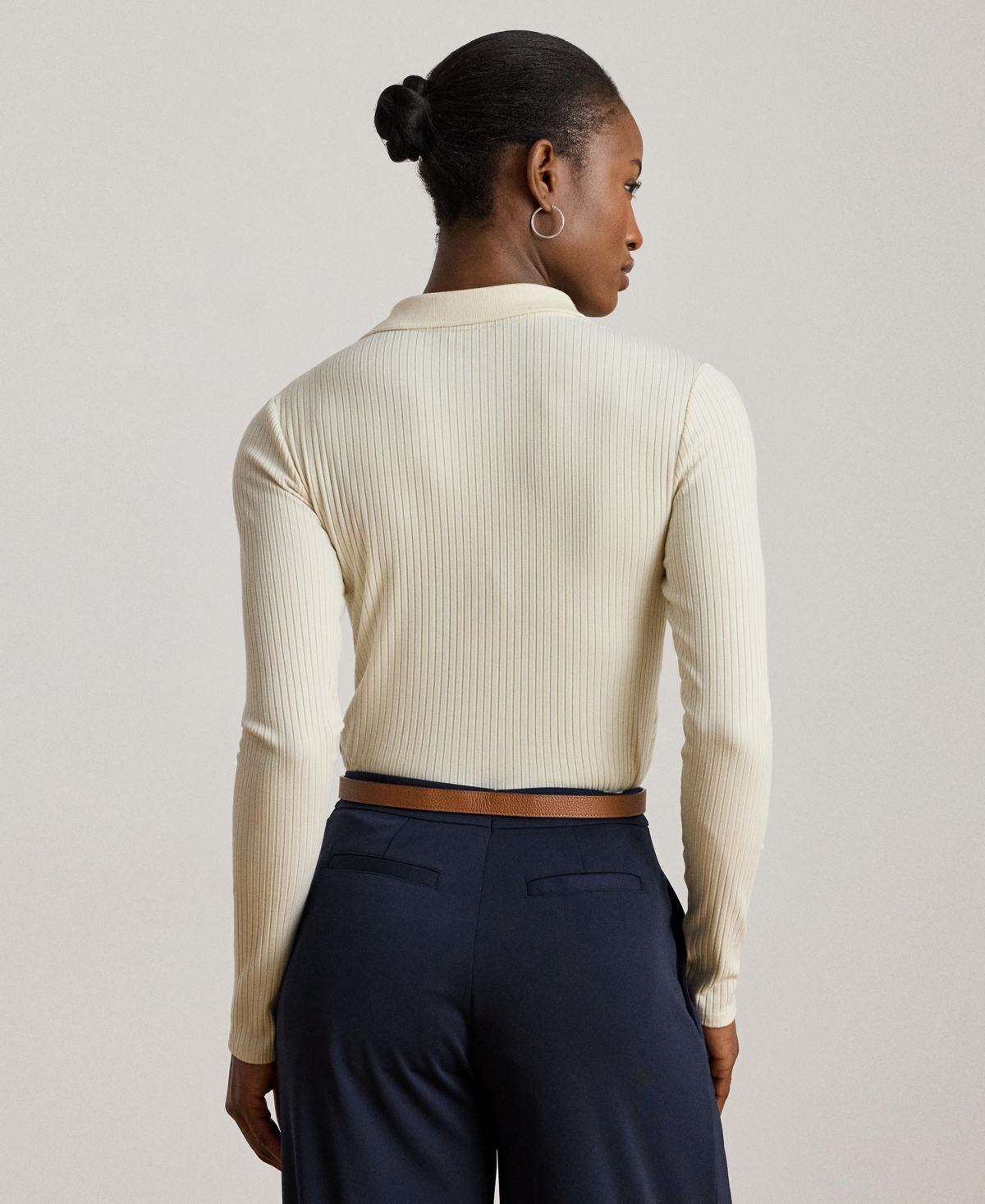 Ralph Lauren Rib-knit Long-sleeve Polo Top In White