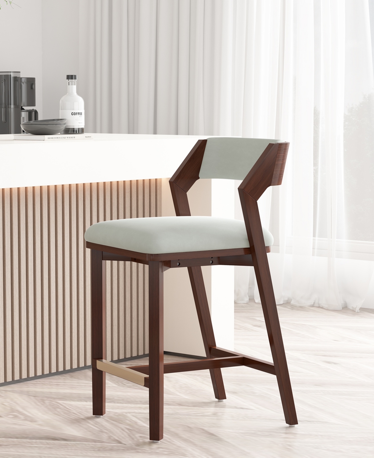 Manhattan Comfort 36.2" Patricia Velvet Upholstered Counter Stool In White