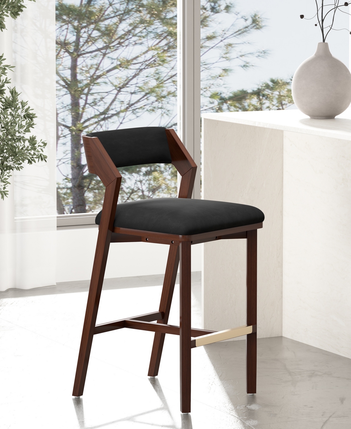 Manhattan Comfort 39.2" Patricia Velvet Upholstered Barstool In Black