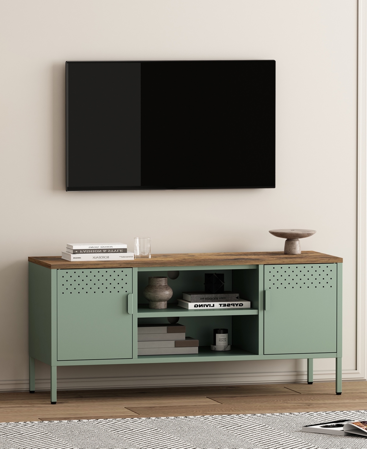Manhattan Comfort 47.3" Landen Steel 6-shelf Tv Stand In Green