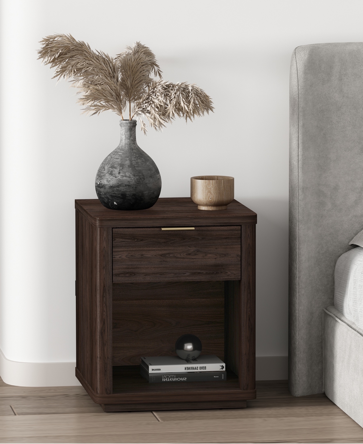 Manhattan Comfort 20" Evelyn Wood 1-drawer Nightstand In Brown