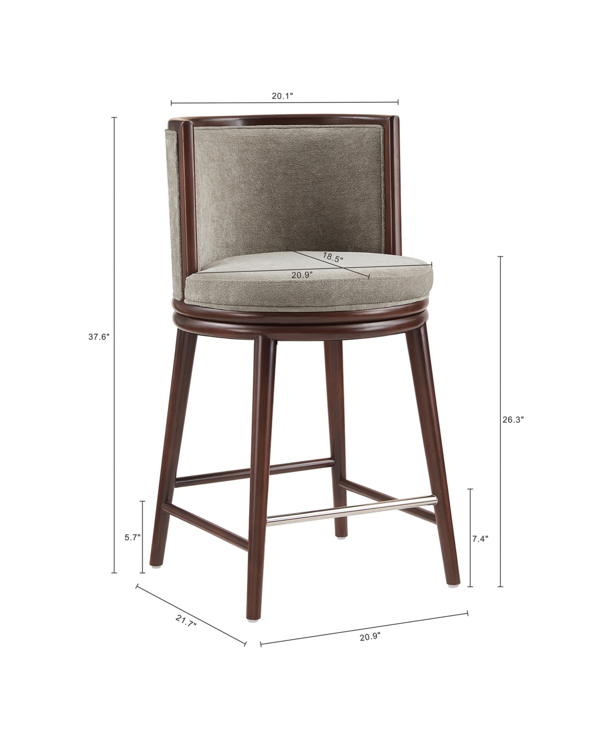 Manhattan Comfort 37.6" Evalyn Chenille Upholstered Counter Stool In Gray