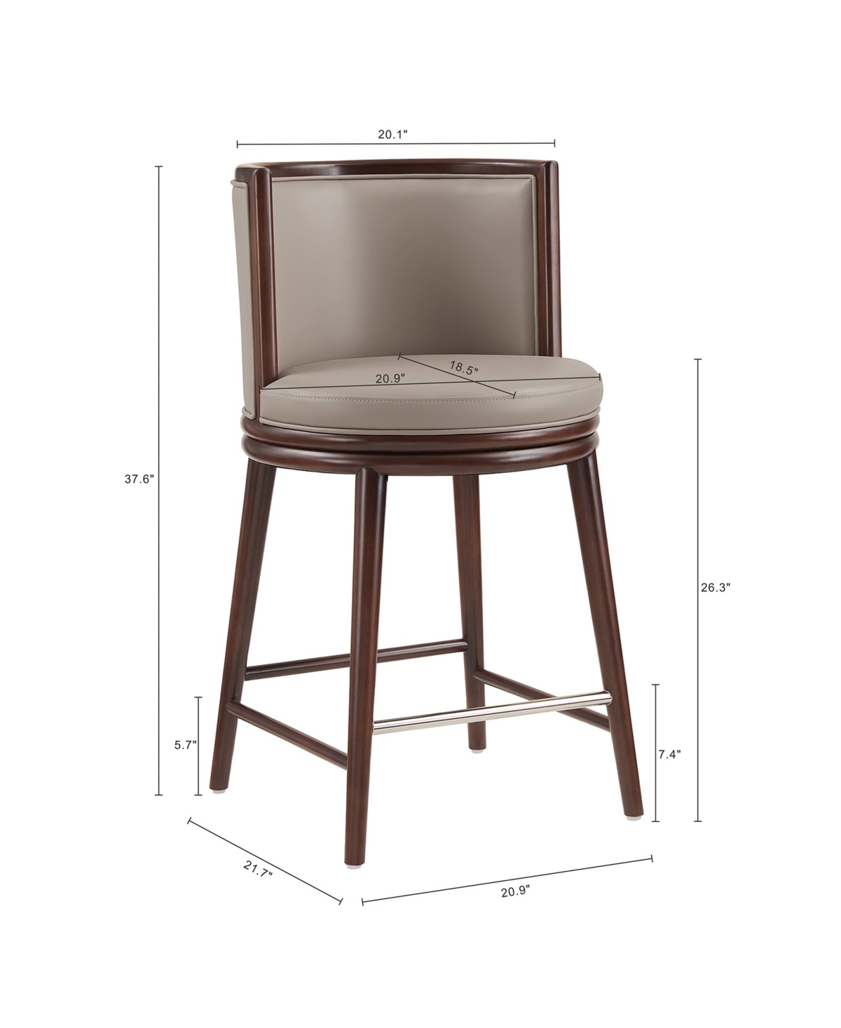 Manhattan Comfort 37.6" Evalyn Faux Leather Upholstered Counter Stool In Brown
