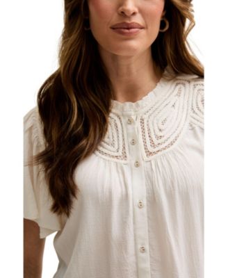 Women's Kew Lace Insert Angel Sleeve Shirt