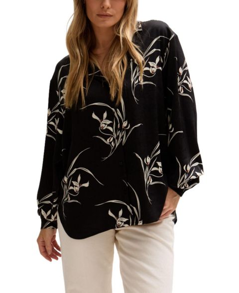 Женская рубашка Lily and Lionel London Lillibet Large Floral Print, цвет: Чёрный