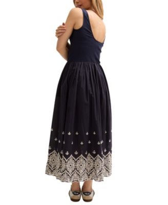 Women's Cora Sleeveless Jersey Bodice Embroidered Midi Dress