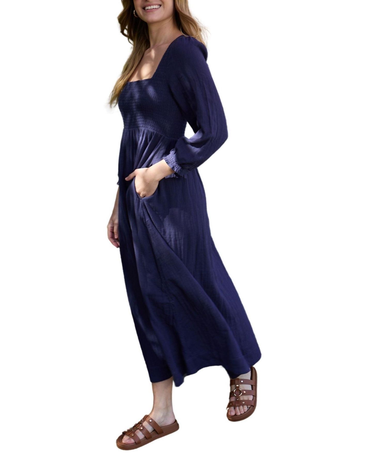 Женское платье Lily and Lionel London Pippa Shirred Bodice Maxi, цвет: Тёмно-синий — фото 1