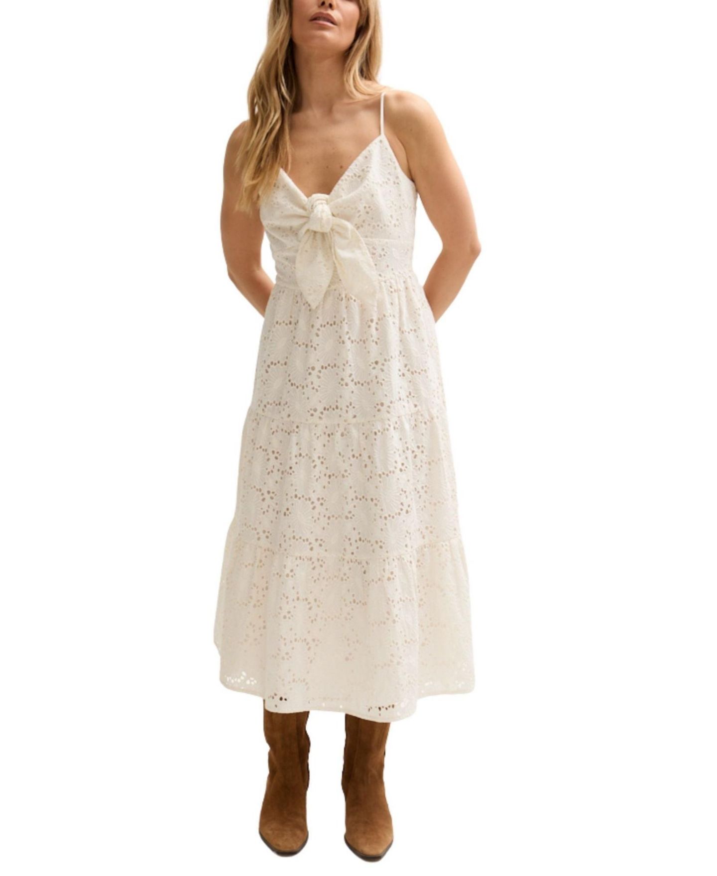 Женское платье Lily and Lionel London Onita Tiered Broderie Anglaise Midi, цвет: Белый — фото 1