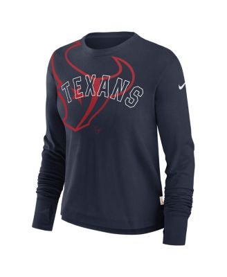 Women's Navy Houston Texans Layered Logo Cropped Long Sleeve Fashion T-Shirt
