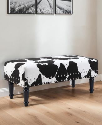 40" Faux Cowhide Print Bench with Nailheads