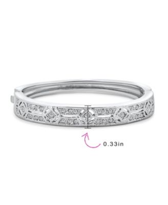 Prom Holiday Bangle Bracelet Cubic Zirconia CZ Silver Tone Plated Brass