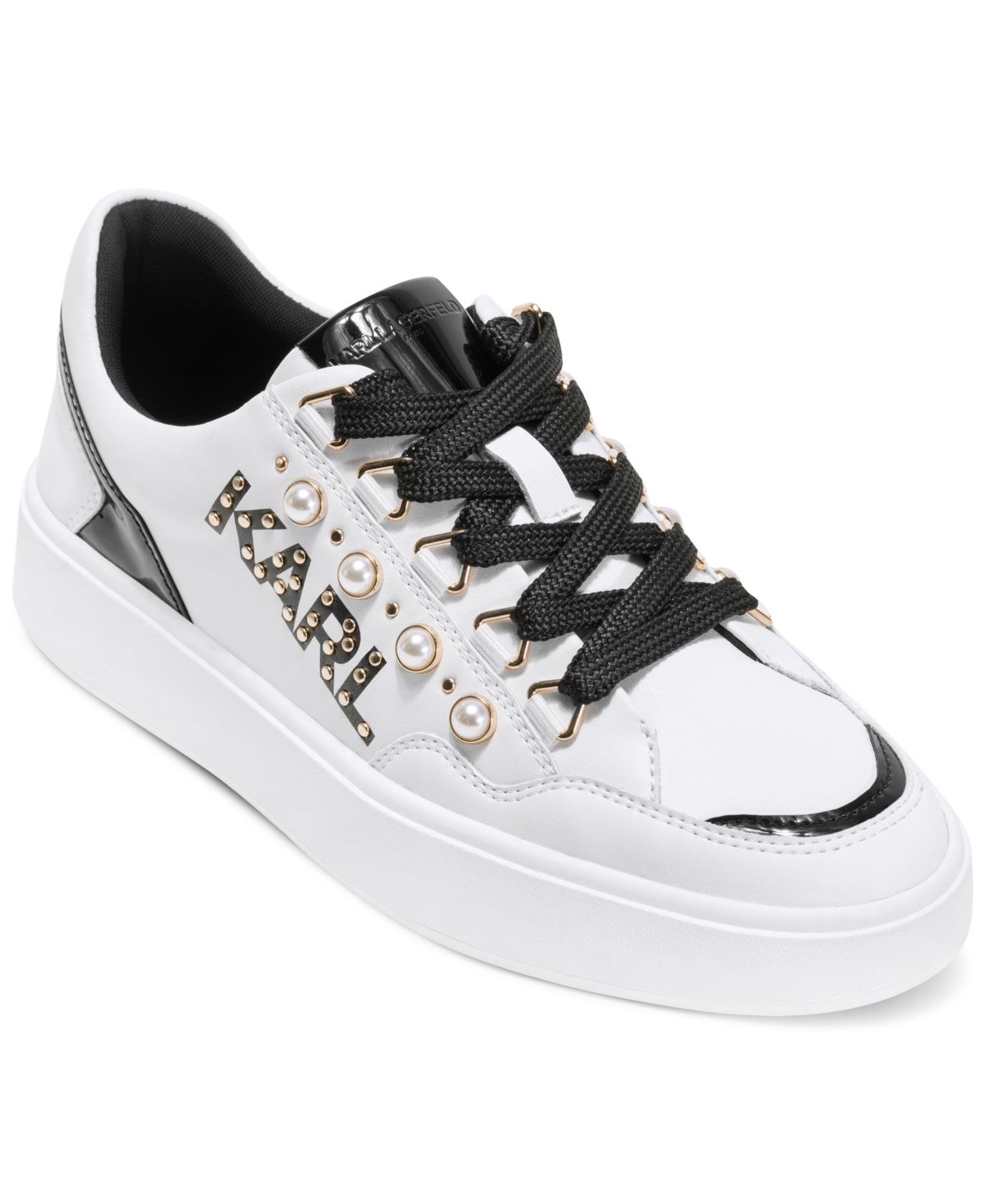 Женские кроссовки KARL LAGERFELD PARIS Stazie Lace-Up, цвет: Яркий белый / Чёрный — фото 1
