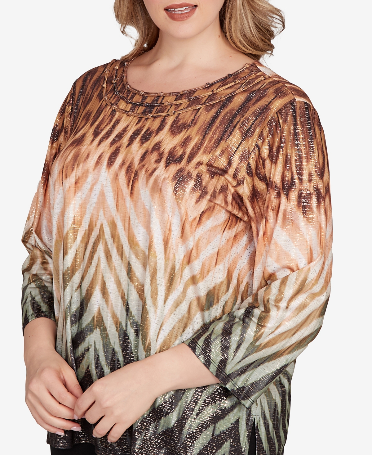 Alfred Dunner Plus Size Classic Ombre Animal Skin Three Quarter Sleeve Top In Black