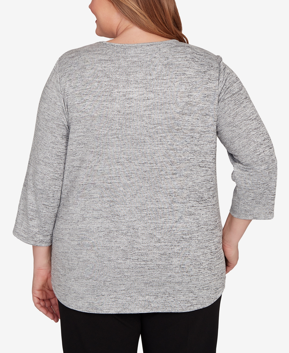 Alfred Dunner Plus Size Classic Melange Side Button Top In Gray