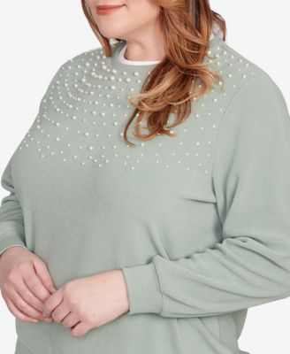 Plus Size Classic Embellished Neckline Anti-Pill Sweater