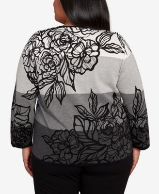 Plus Size Classic Ombre Floral Block Stripe Sweater