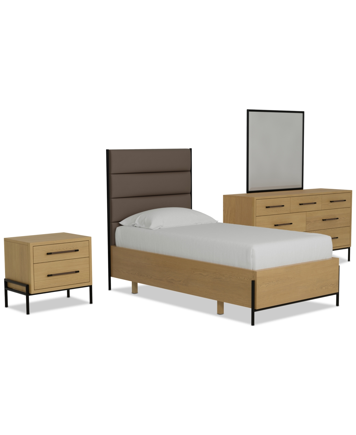 Macy's Linstead 3-pc. Twin Upholstered Set (bed, Dresser & Nightstand), Created For  In Transparent
